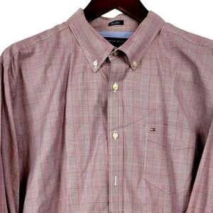 Tommy‎ Hilfiger Mens XL Burgundy Plaid Button Down Long Sleeve Custom Fit Shirt